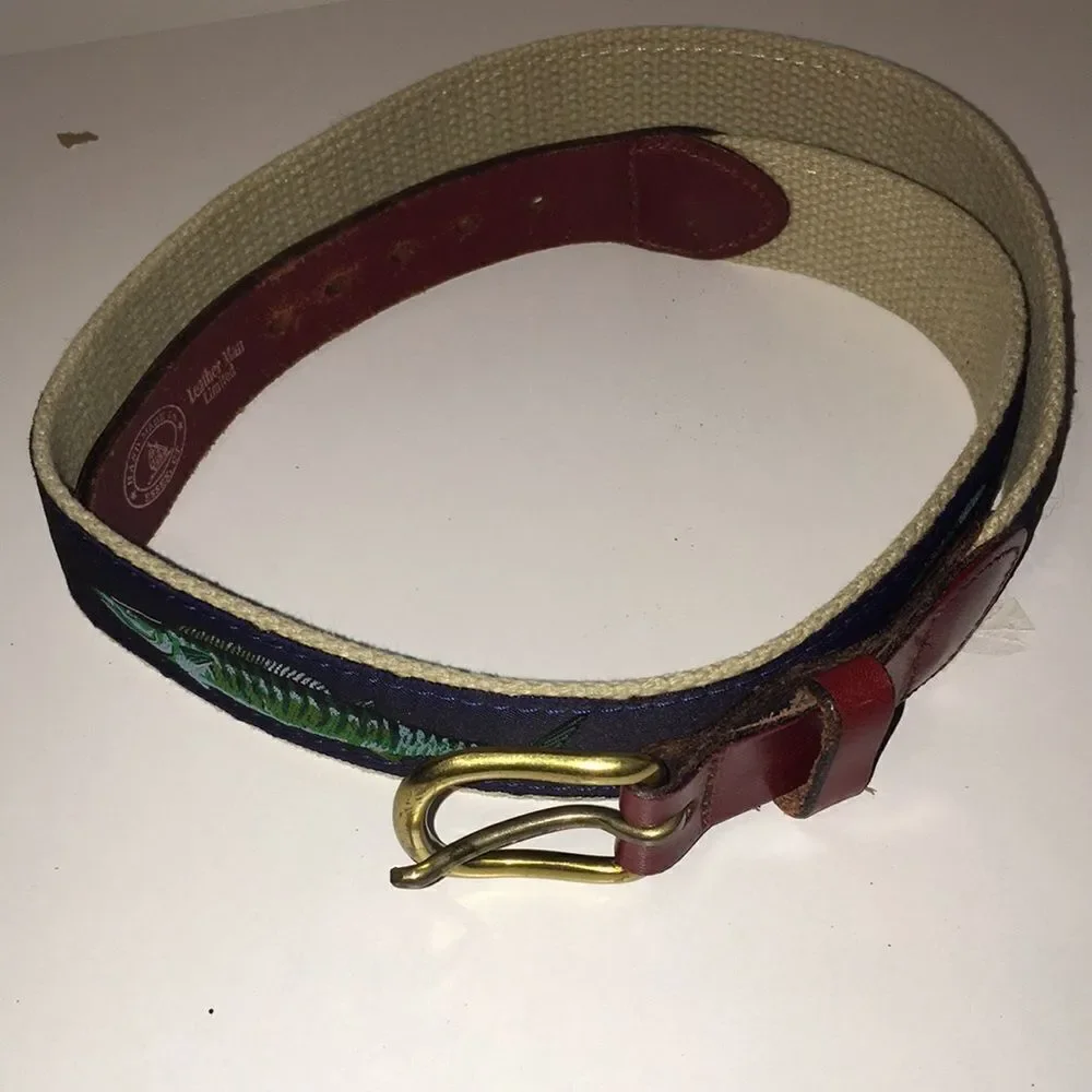 Blue & Creme Fishing Fish Lover Dolphin Mai Mai Leather Woven Fabric Casual belt